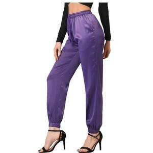 Allegra K Purple NWT Satin Silky Joggers Women’s Elastic Waist Athleisure XS